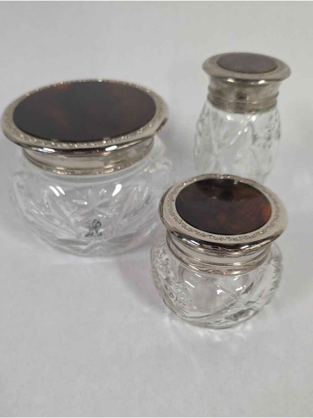 Vintage Ralph Lauren Safari Vanity Jars, (3) Pieces, Cut Crystal Containers - Picture 1 of 16